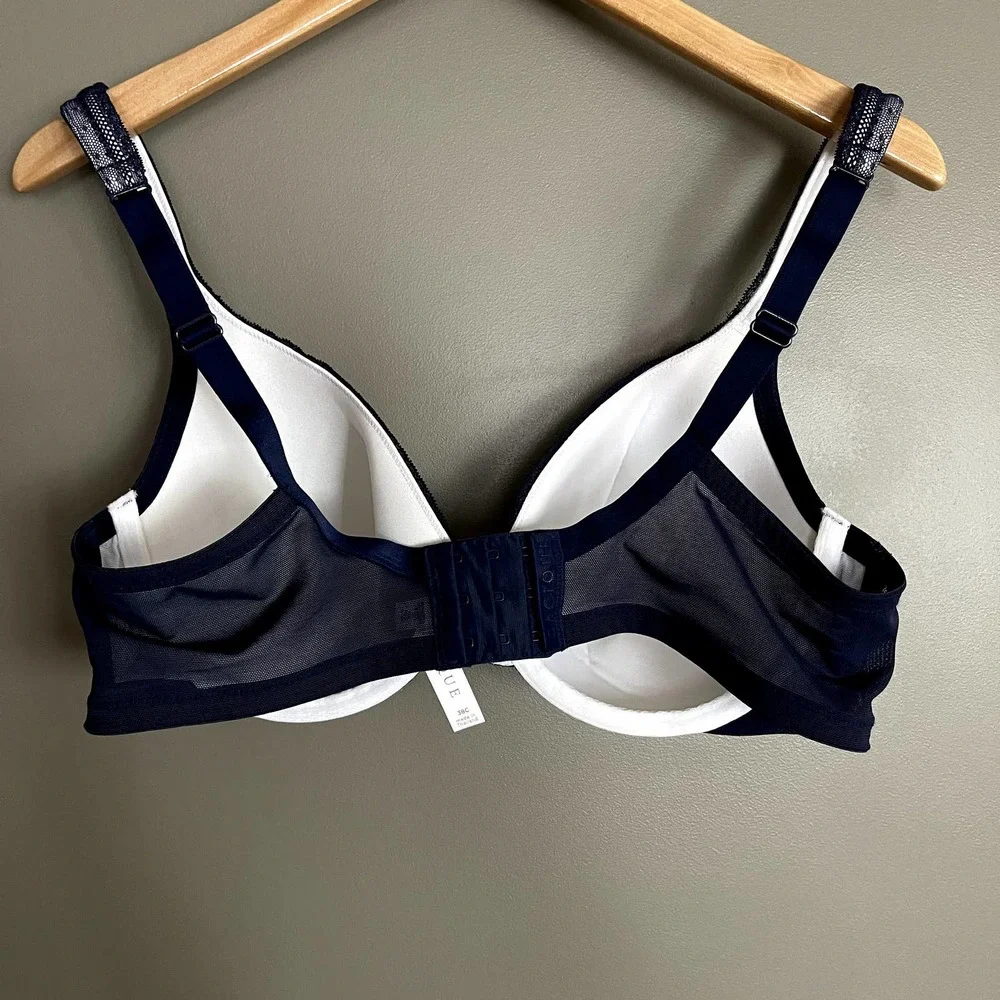 NWOT Cacique Modern Lace Lightly Lined Full Coverage‎ Bra in New Navy Blue 38C
